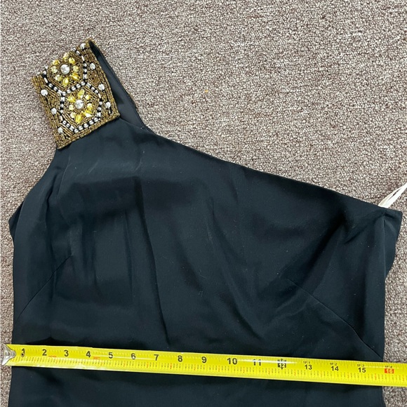 Marchesa Notte Formal one Shoulder Black Beaded Evening Gown Maxi Dress Size 8 - Picture 11 of 13